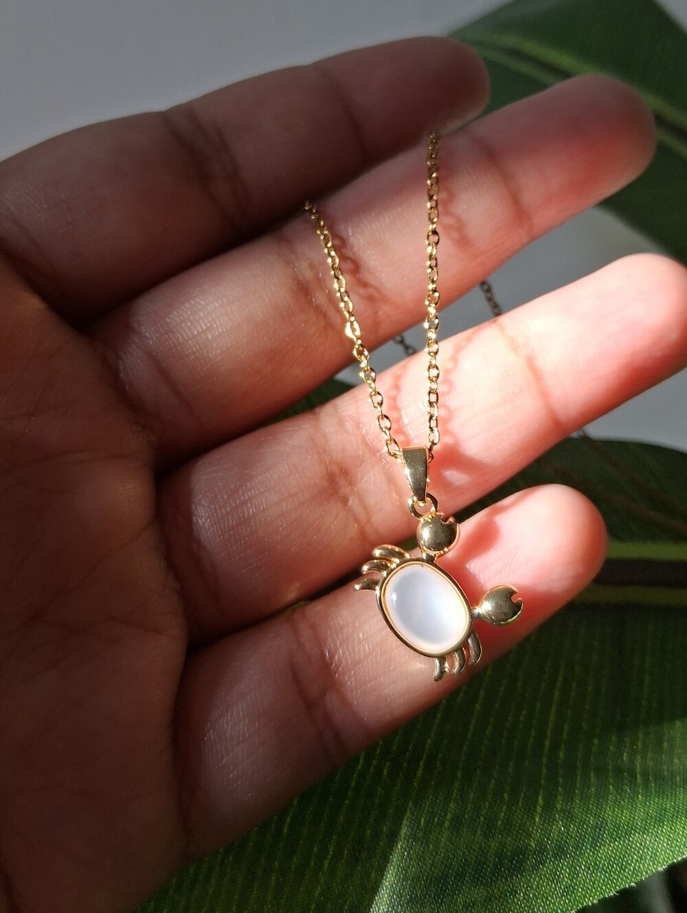Gold-Tone Mother Of Pearl Center Crab Pendant Stainless Steel Necklace